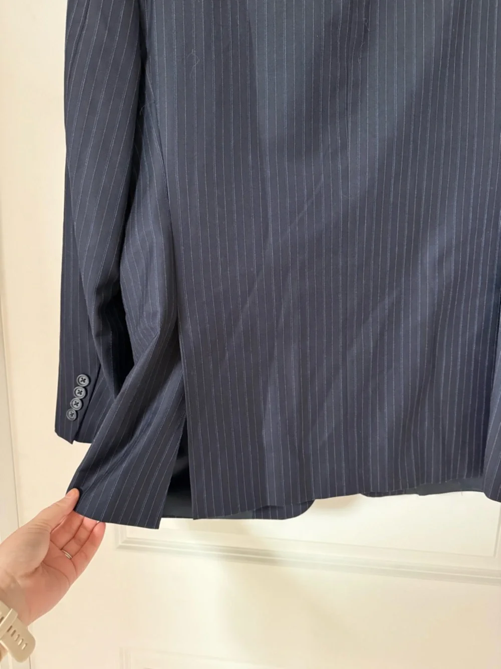 Burberry London Navy Pinstripe 100% Wool Blazer Sport Coat 40 Short Kensington